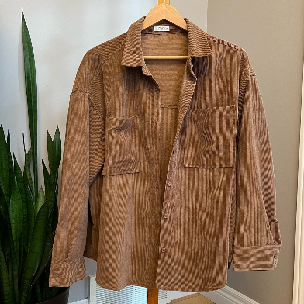 Ardene Brown Button Up Corduroy Shirt - Size Large